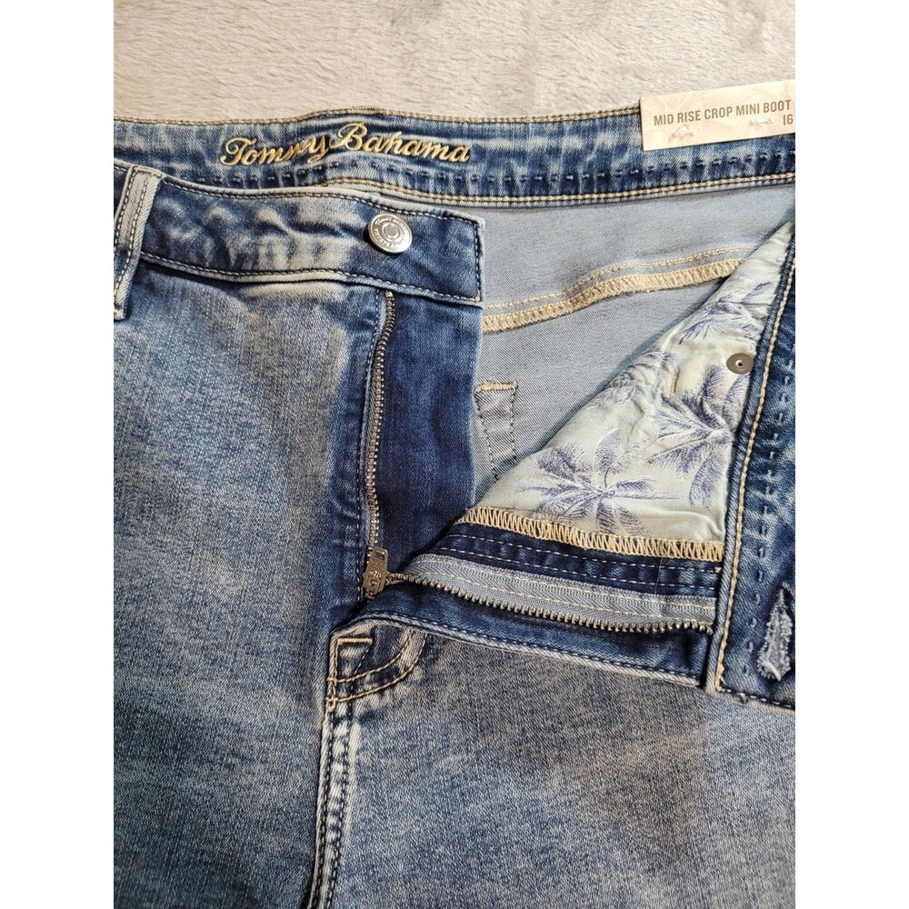 NWT Tommy Bahama Womens Jeans Size 16 Indigo Palms Mid-Rise Mini Bootcut Blue - Picture 2 of 16